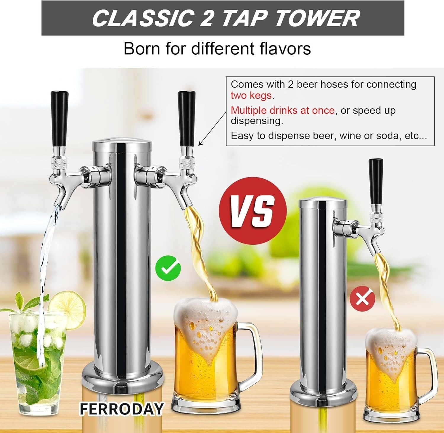 Elegant Beer Dispenser Tower with Brass Faucets - Perfect for Entertaining