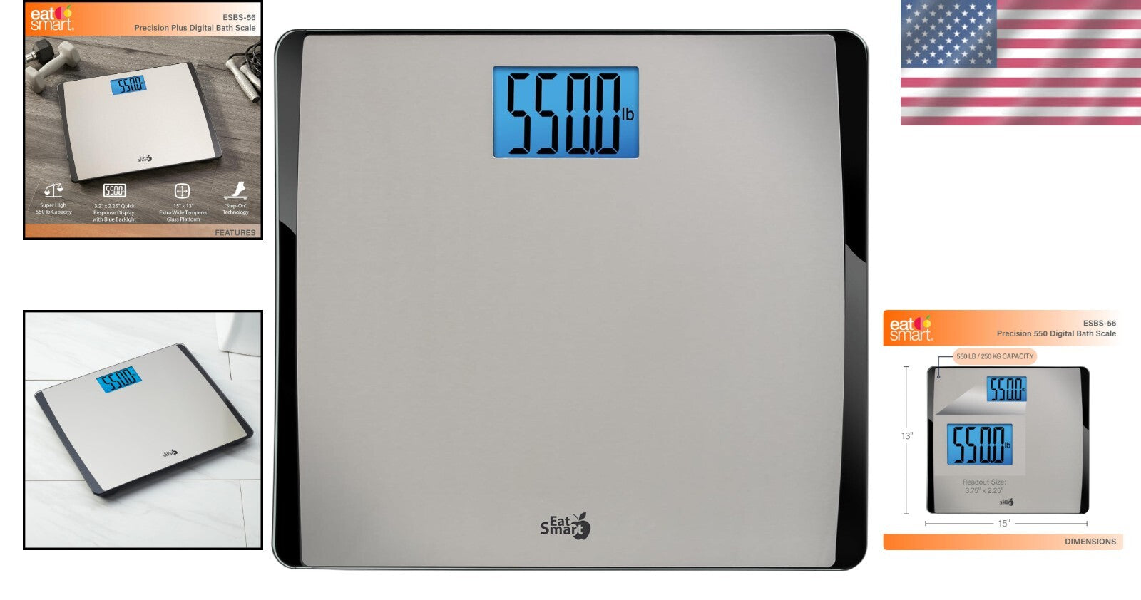 Accurate 550 lb Capacity Bathroom Scale - Fingerprint Resistant Stainless Steel