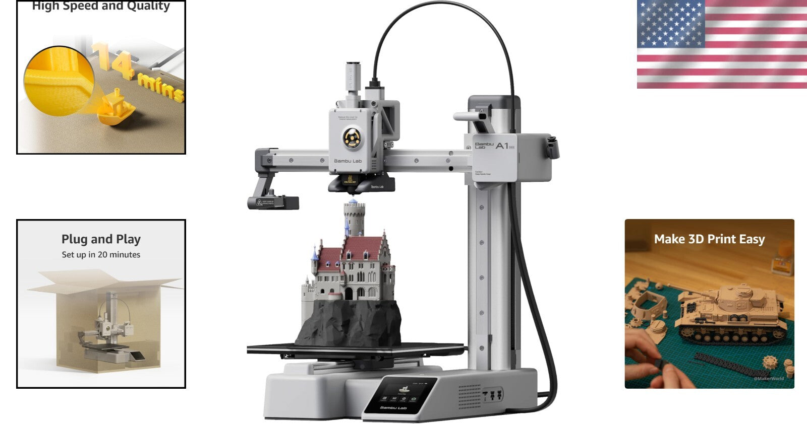 Quiet Multi-Color 3D Printer - Bambu Lab A1 Mini - Fast & Precision-Focused