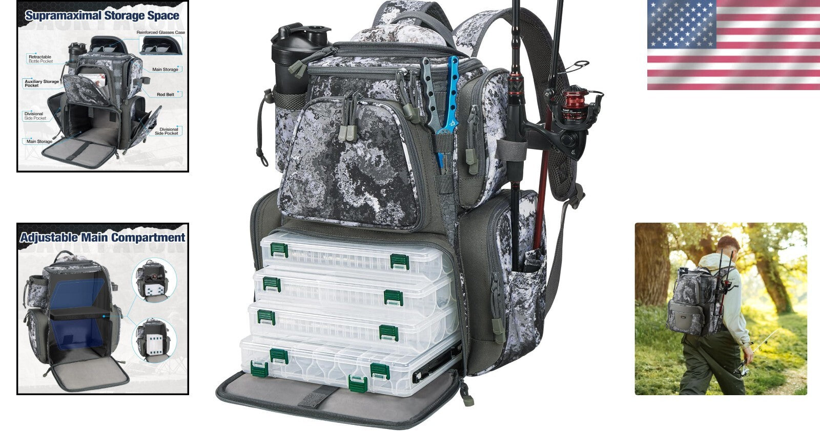 Affordable Fishing Tackle Backpack - 4 Trays, 1200D Nylon, Ultimate Organization