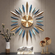 Load image into Gallery viewer, Oversized 27.6-Inch Sunburst Metal Wall Clock - Elegant Living Room Accent