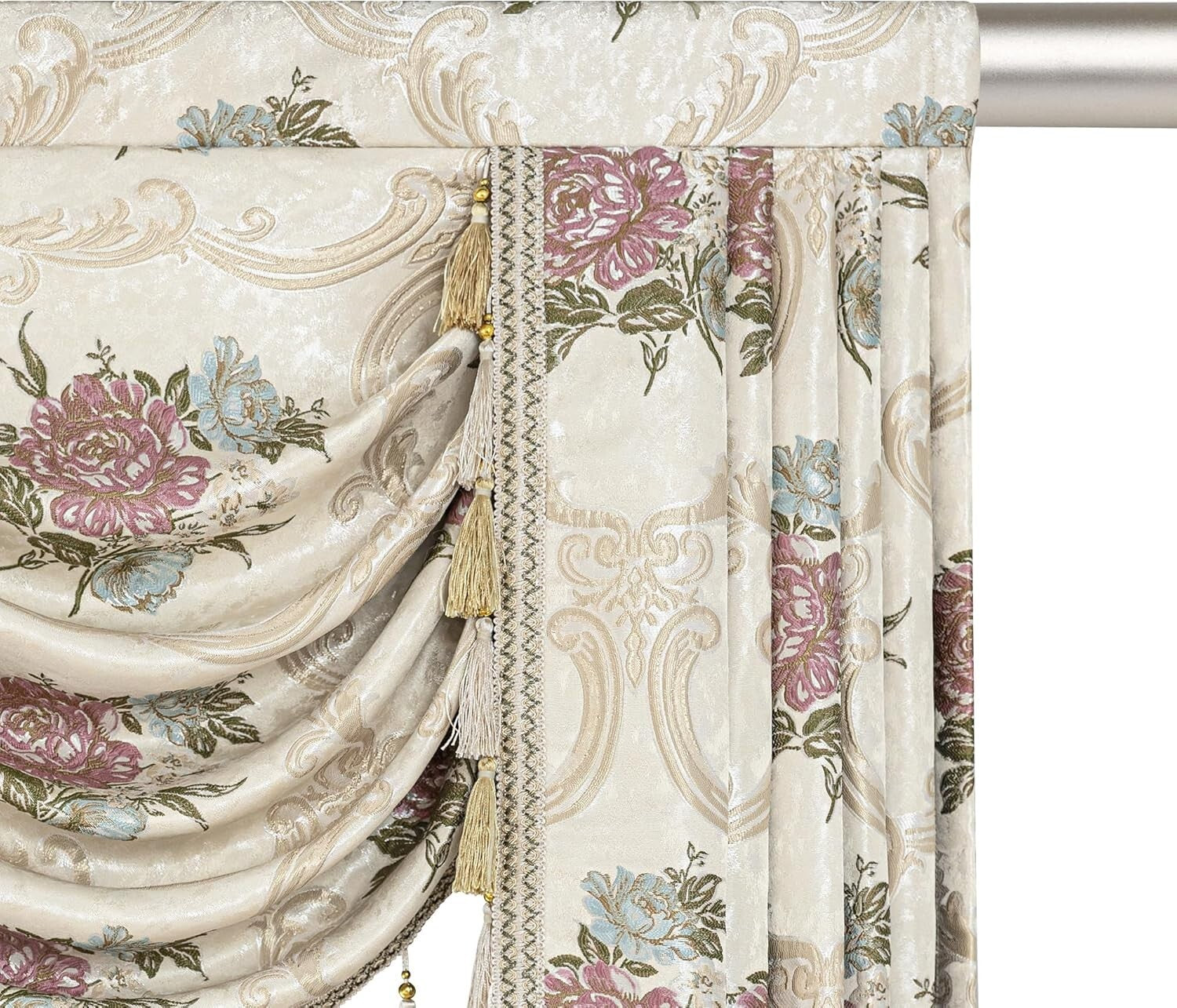 Classic Jacquard Swag Valance with Tassels - Perfect for Weddings & Holidays