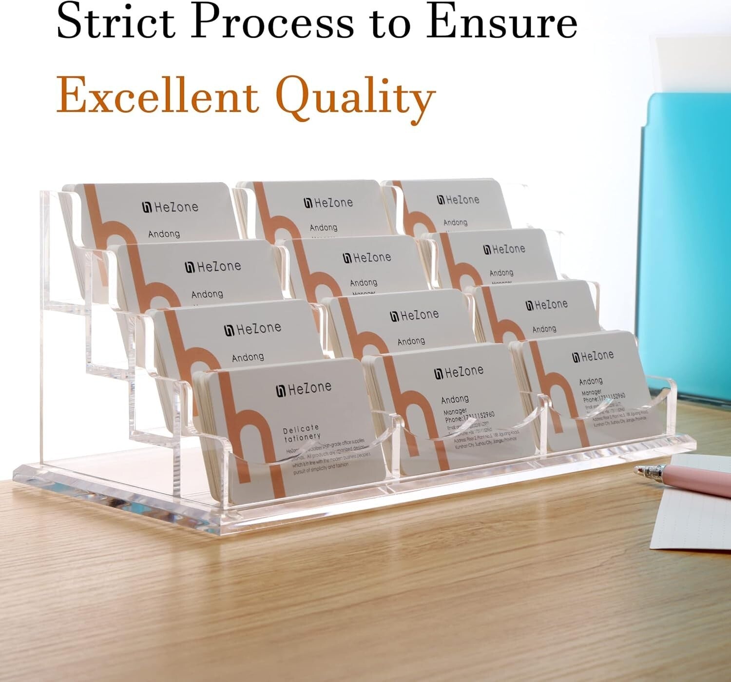 Elegant 12-Slot Acrylic Business Card Holder - Displays 600 Cards on Your Desk
