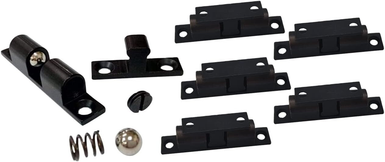 6 Pack Solid Brass Double Ball Catch - Matte Black, Adjustable & Silent Closing