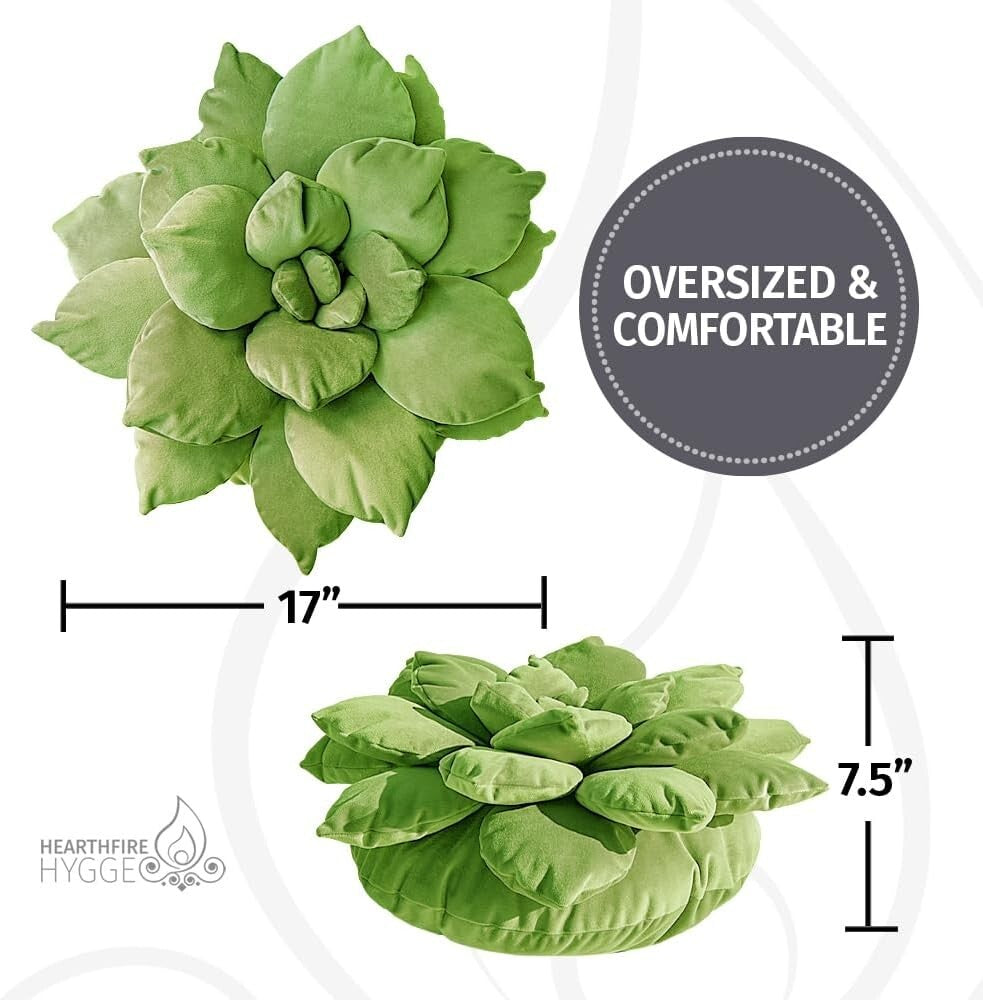 Soft Velvet 3D Green Flower Pillow - Functional Decor for Bedroom & Living Room