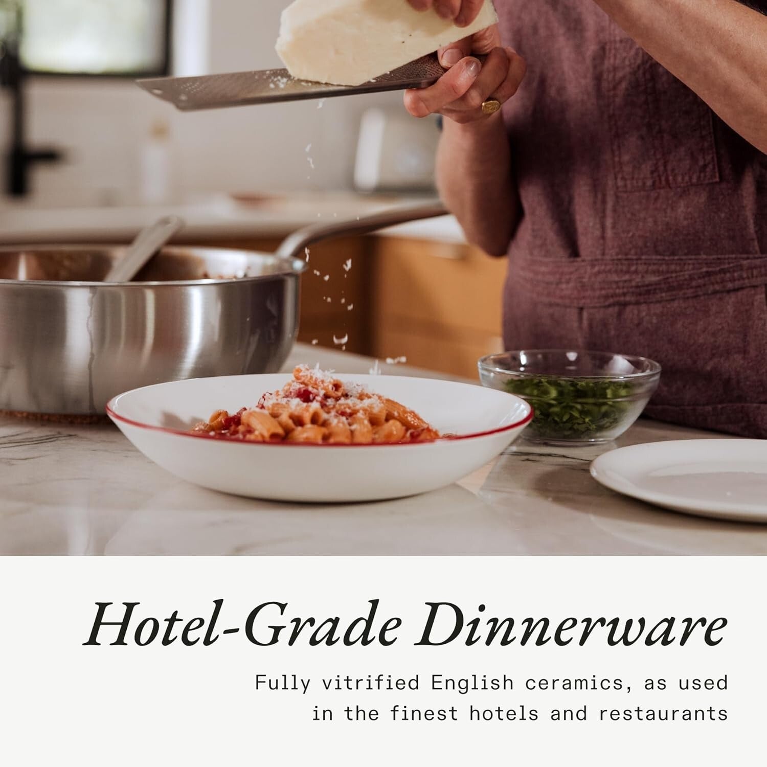 Elegant White and Red Rim Entrée Bowls - 10-Inch, Dishwasher and Microwave Safe