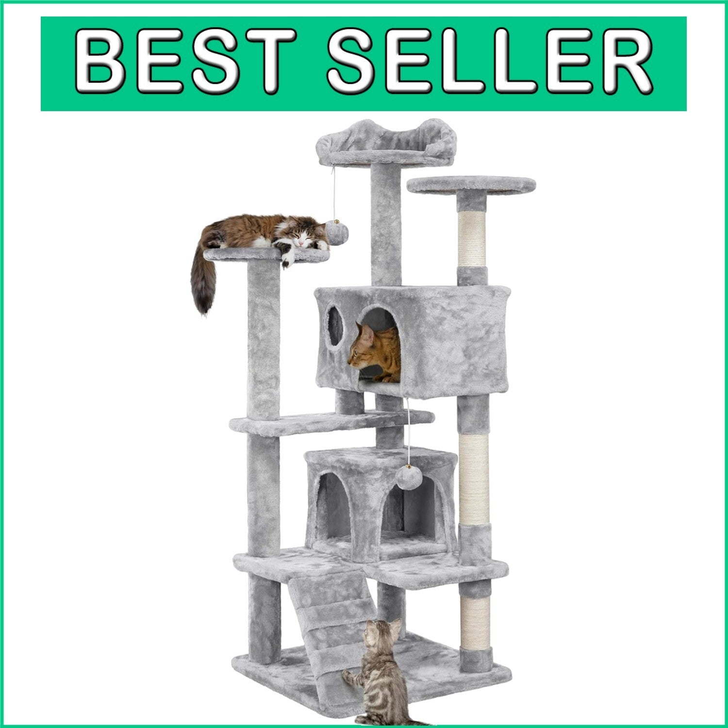 54in Multi-Level Cat Tree with Condos & Scratching Posts - Light Gray Playground
