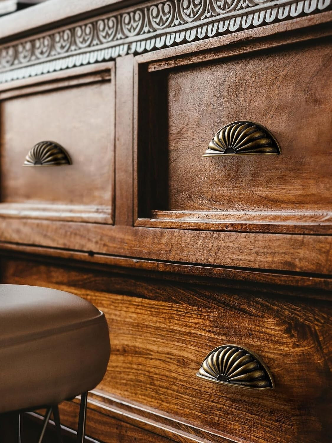 Elegant Antique Brass Cabinet Pulls - 10 Pack Flower Petal Design for All Spaces