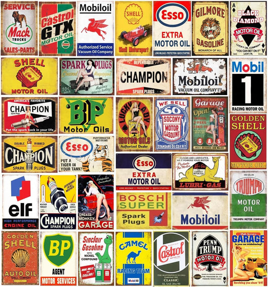 Nostalgic Collection of 35 Vintage Tin Signs - Perfect Wall Decor for Any Space