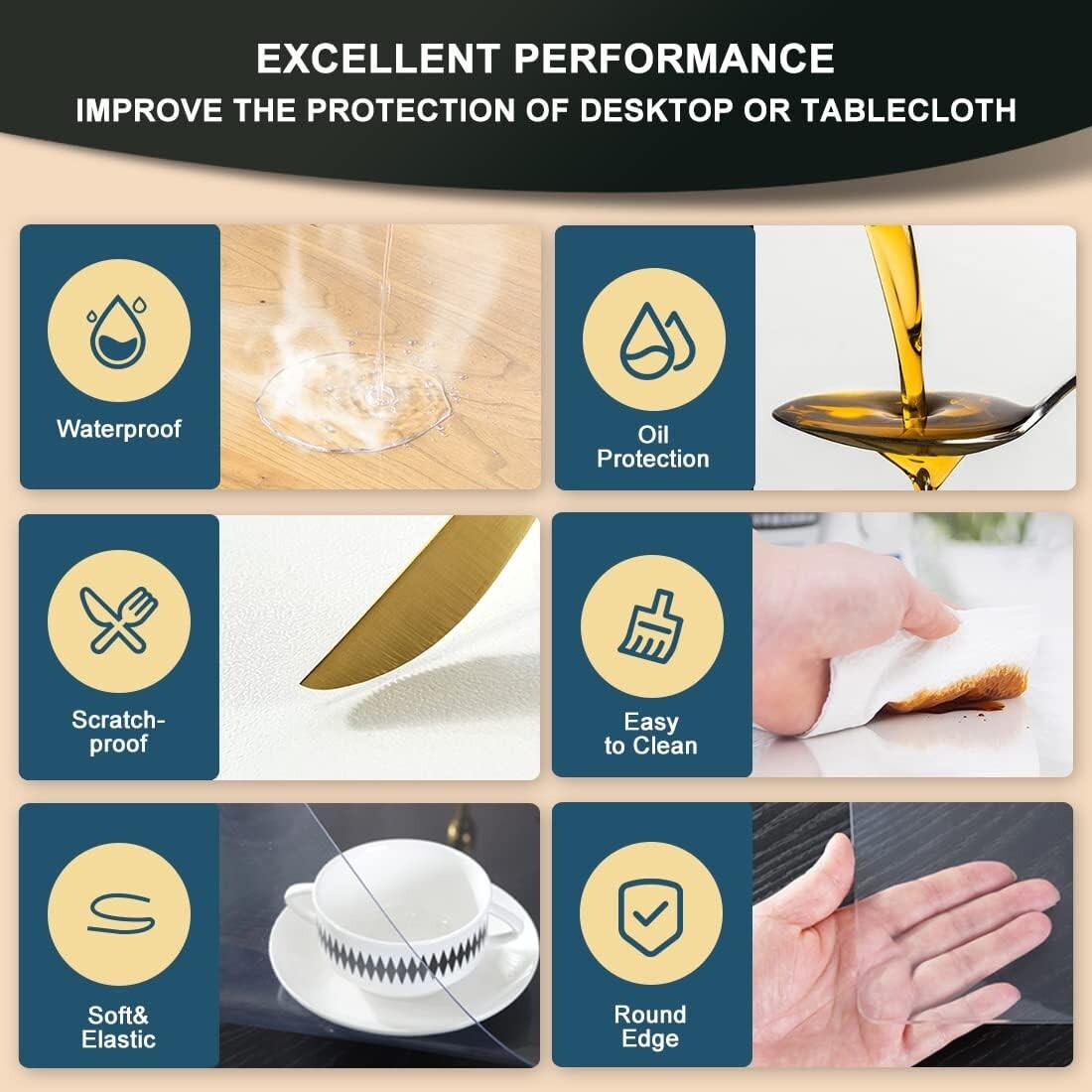 Heavy-Duty Waterproof Table Cover Protector - 1.5mm Thick Clear Vinyl