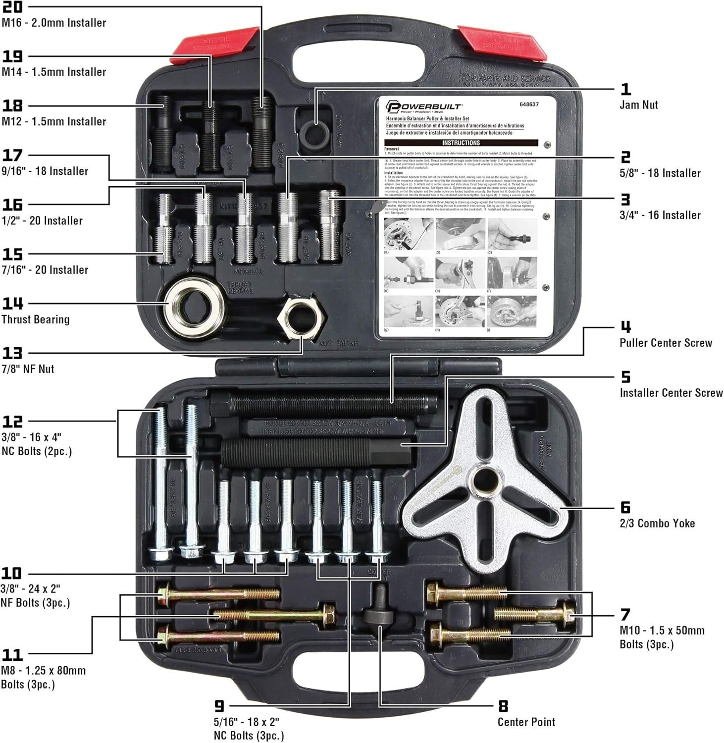 Automotive Harmonic Balancer Removal and Installation Tool Set - 22 Pieces