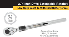 Load image into Gallery viewer, 3/4-Inch Drive Extendable Ratchet: 19.5 to 30.5 Inches, 24-Tooth Precision De...