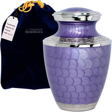 Load image into Gallery viewer, Elegant Brass Cremation Urn for Adult Ashes - Lavendar with Silver Lining