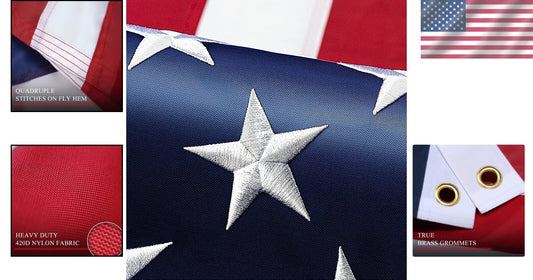 Outdoor American Flag 6 x 10 ft - Embroidered, Durable with Heavy Brass Grommets