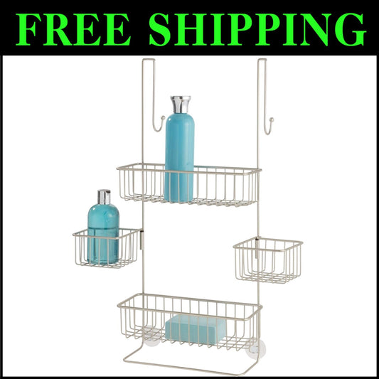 All-in-One Hanging Shower Organizer - Mounts Over Door with Suction Support