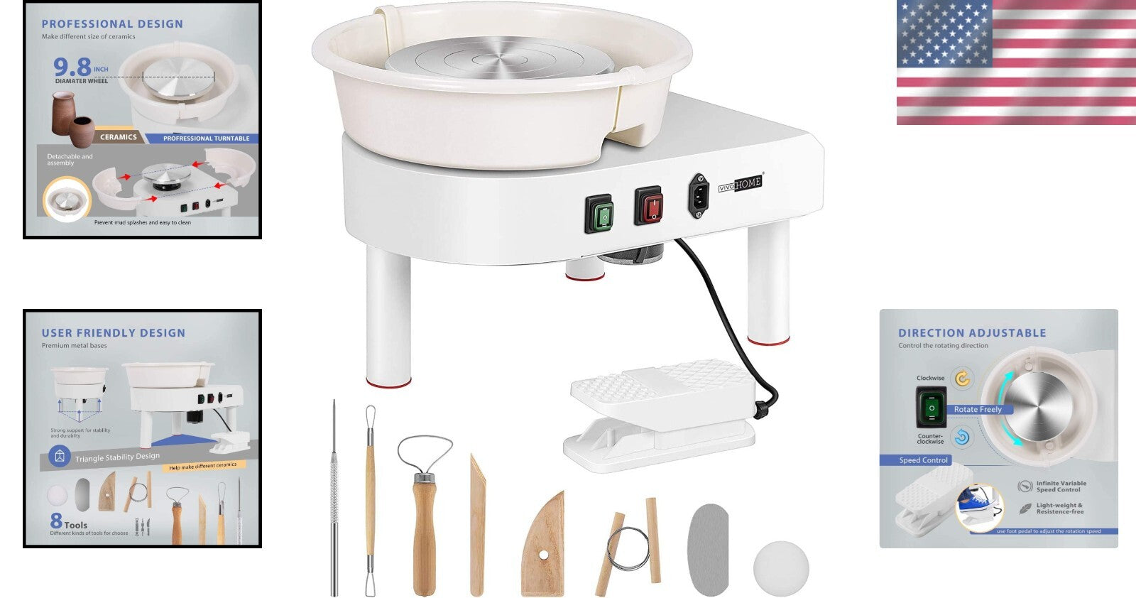 Durable 25CM Pottery Wheel with Brush Motor - Ideal for Craft Studios & Classes