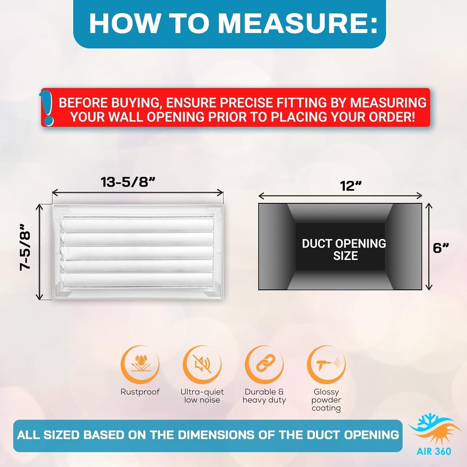 Durable Aluminum Air Vent Deflector with Adjustable Blades - 13-5/8" Overall