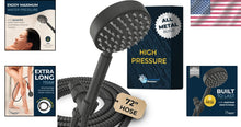 Load image into Gallery viewer, 6ft Flexible Shower Hose with Matte Black Metal Shower Head - High Performance