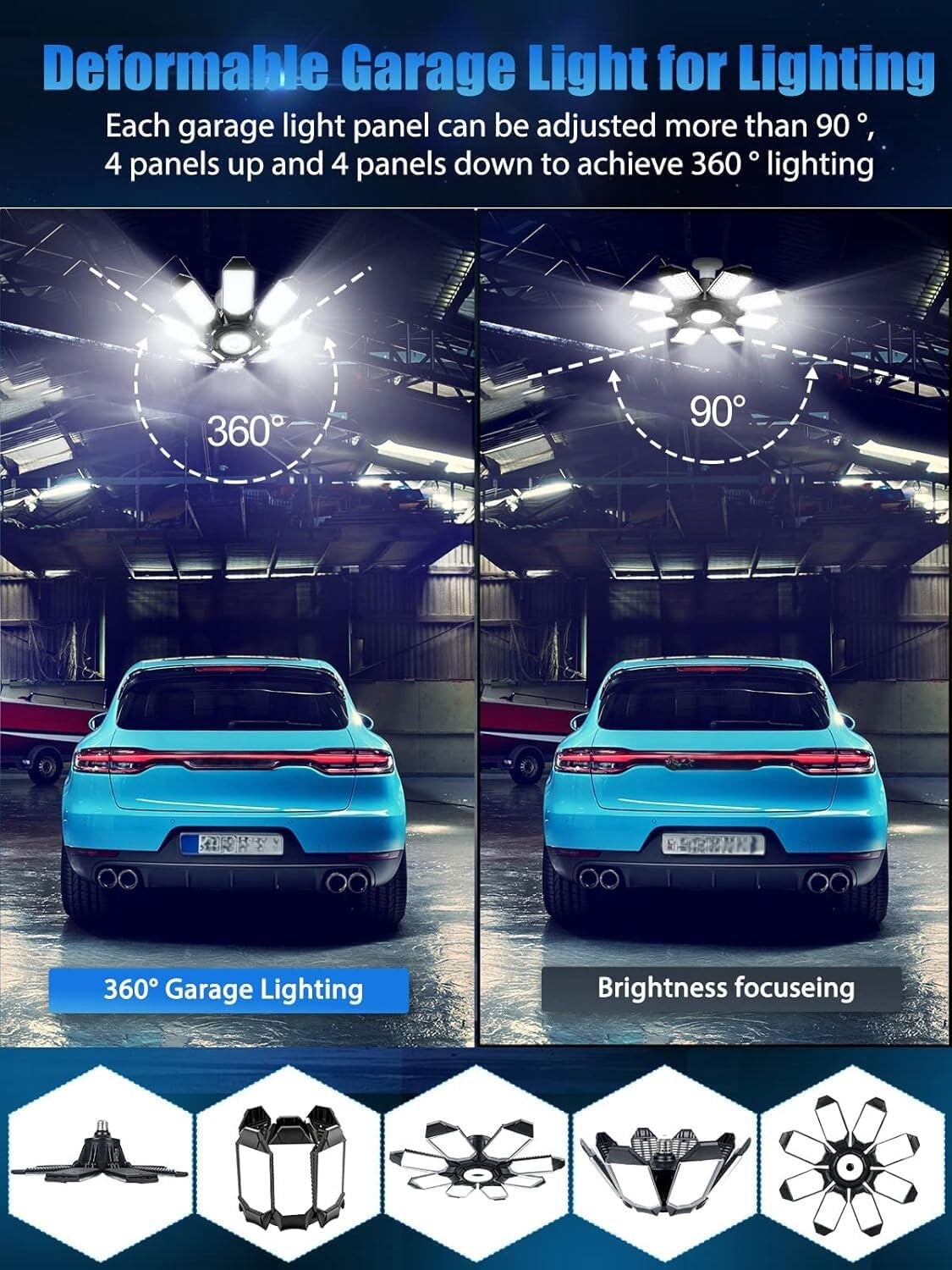 Dual Pack 260W Deformable LED Garage Light 52000LM for Adjustable Brightness