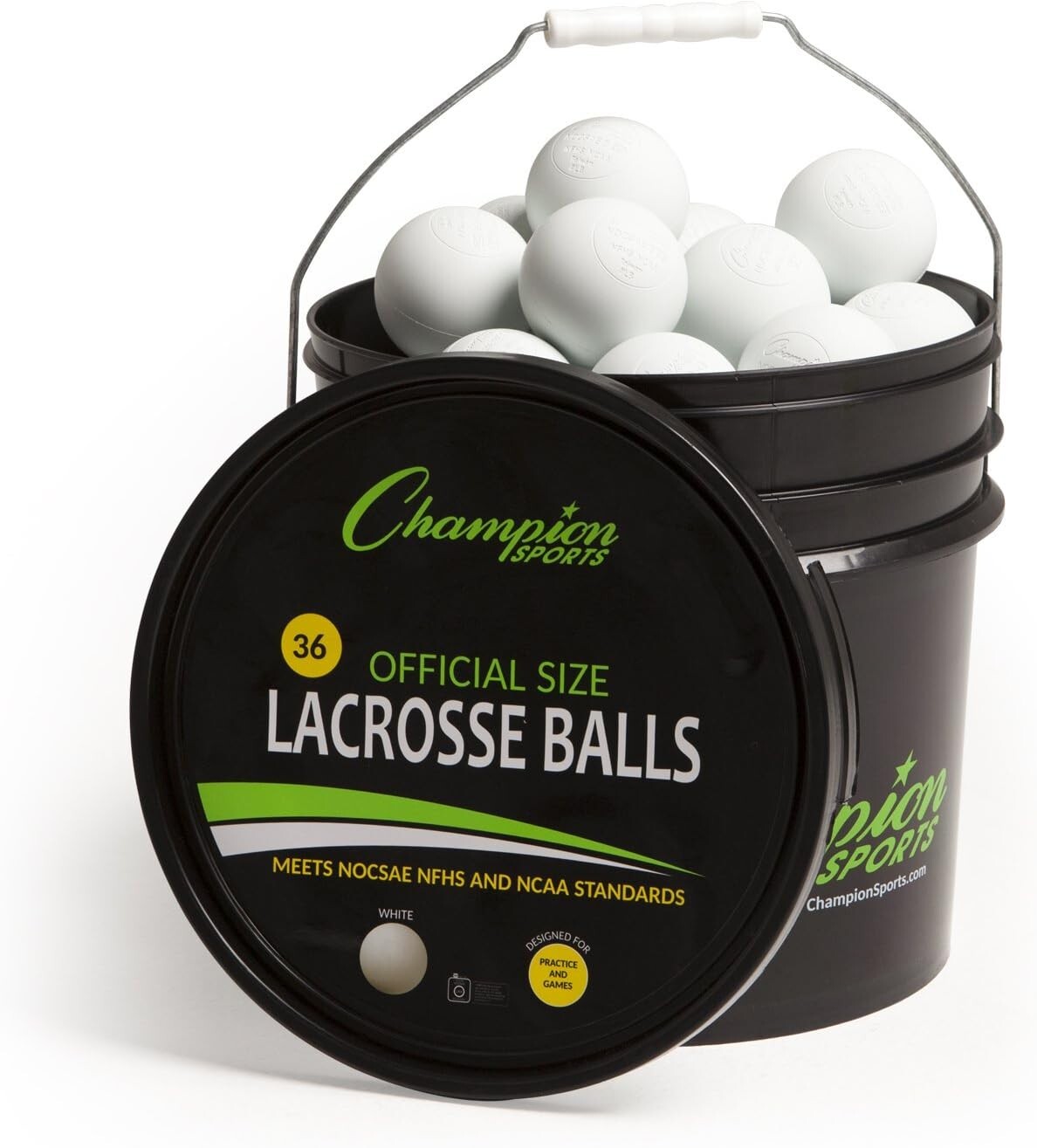 36 Count Regulation Lacrosse Balls in Bucket - NCAA Certified White Training Set