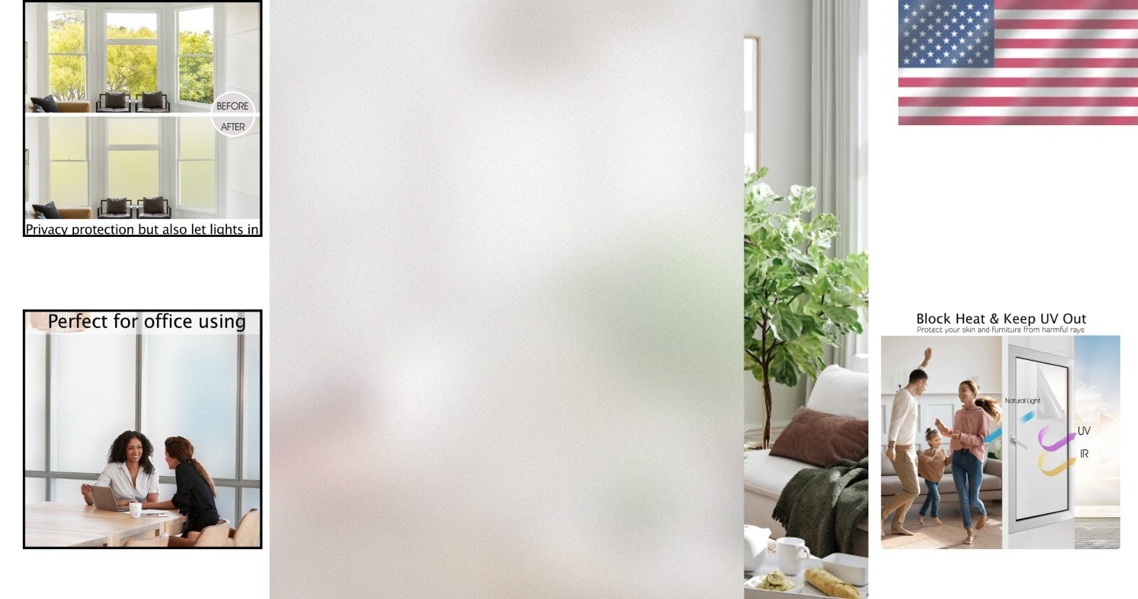 UV Blocking Frosted Window Film - Static Cling, 45.2" x 19.6" for Home/Office