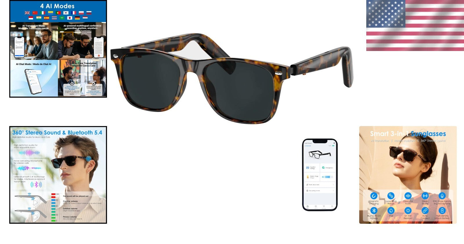 Smart Eyewear with AI Translation & Music Features - Ideal for Travel & Meetings