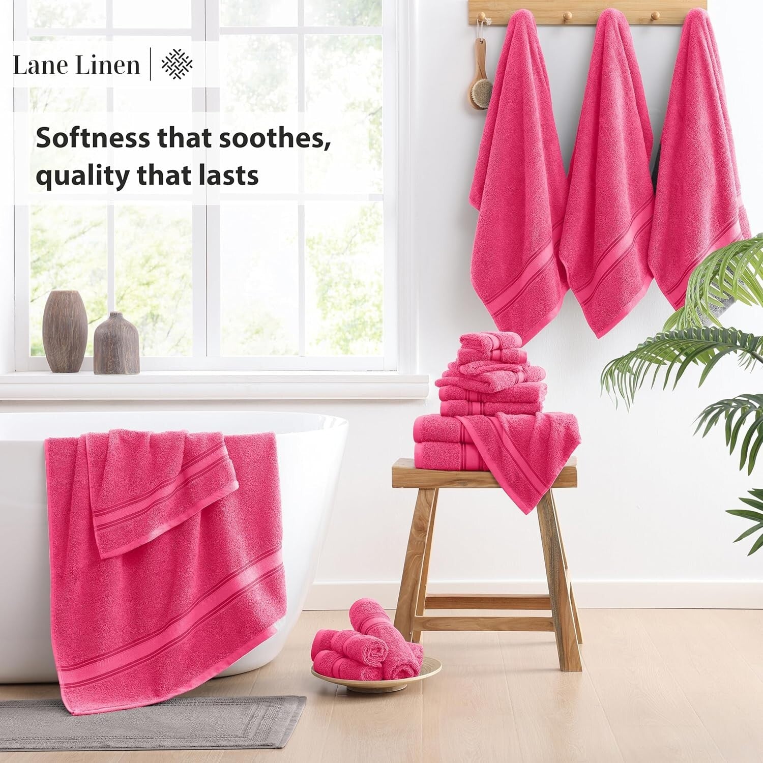 Elegant 18-Piece Fuchsia Towel Collection - Machine Washable, Oeko-Tex Certified