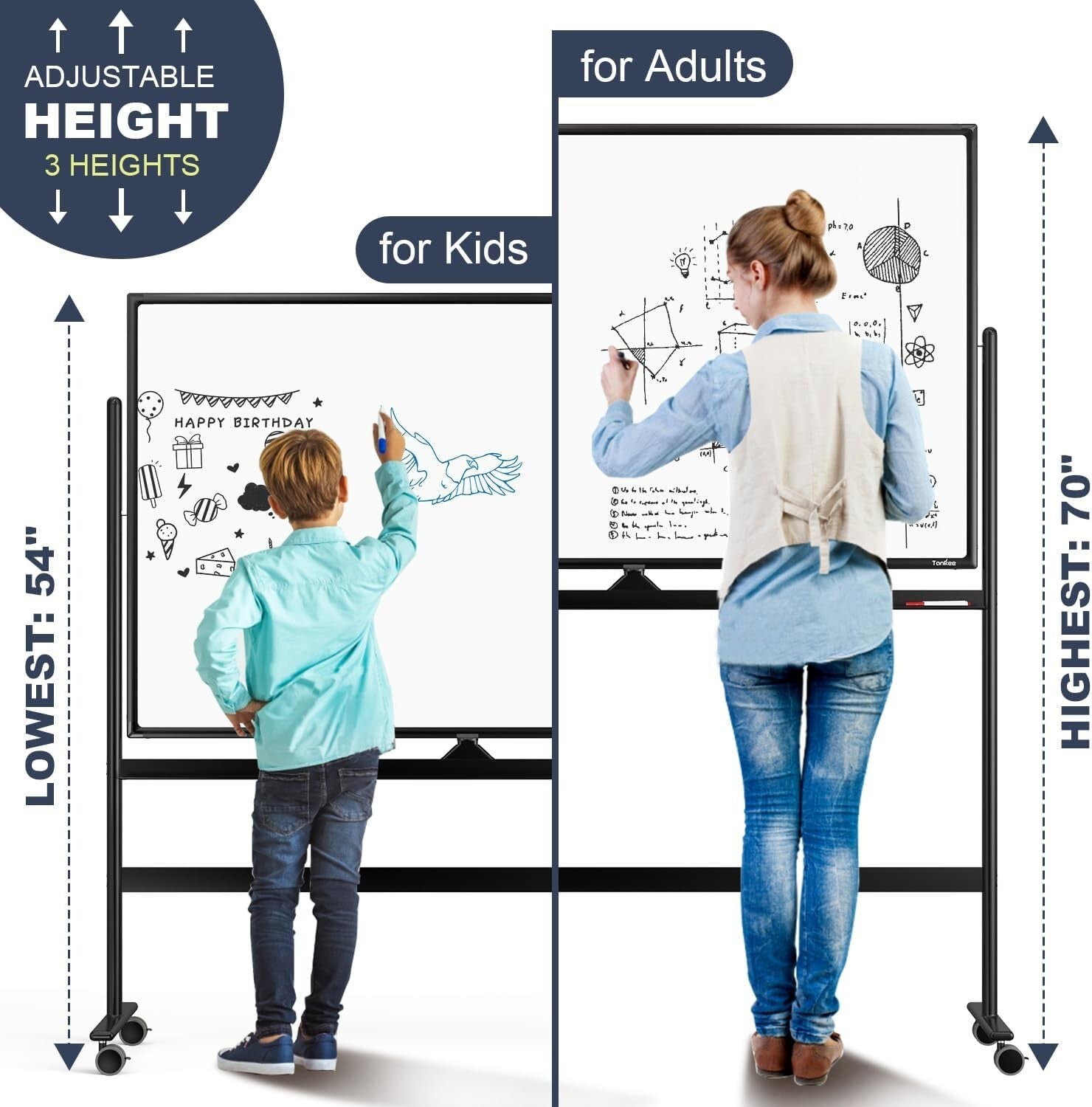 Versatile 48"x32" Reversible Dry Erase Whiteboard with Smooth Surface & Wheels