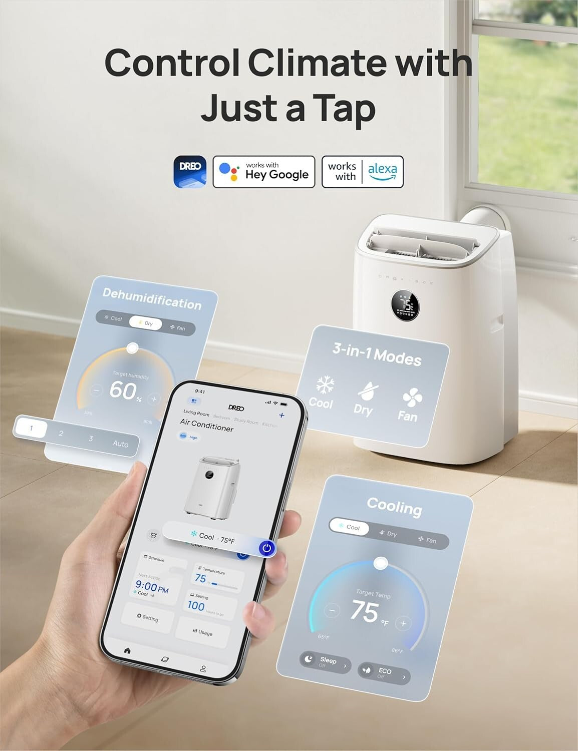 Whisper-Quiet 8000 BTU Mobile AC with Alexa Control & Drain-Free Convenience