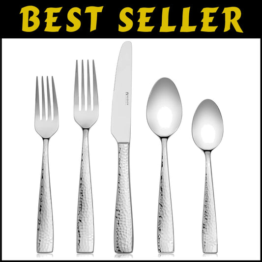Service for 8 Hammered Flatware Set, Rust-Proof and Stain-Resistant – 40 Pieces