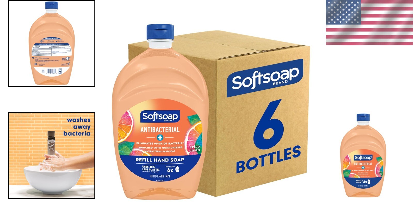 Moisturizing Antibacterial Hand Soap Liquid Refill – 6 Pack, 50oz, Crisp Clean