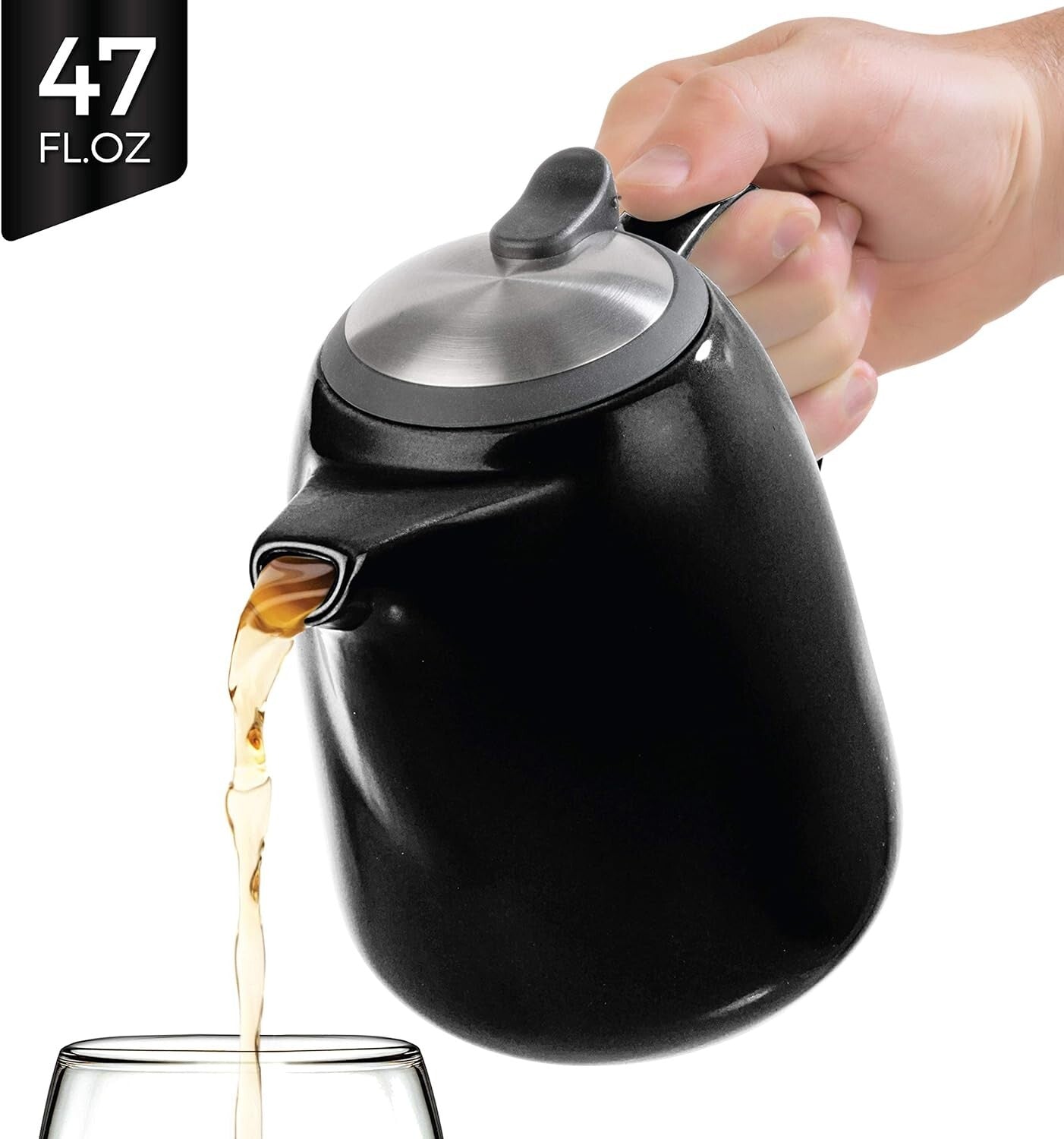 47oz Daze Ceramic Teapot with Infuser - Stylish Black Design for Tea Lovers