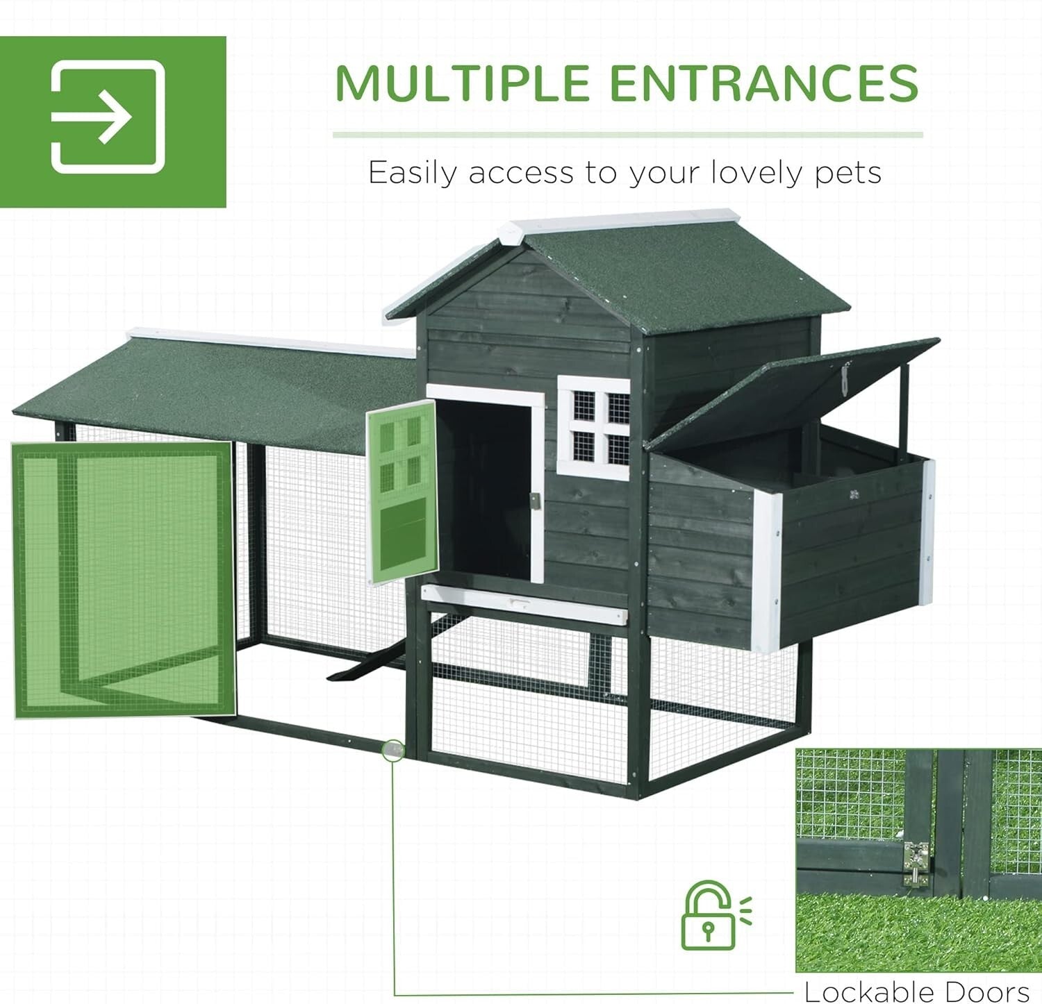 Eco-Friendly 84" Chicken Coop with Water-Resistant Roof - Perfect for All Breeds