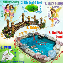 Load image into Gallery viewer, Whimsical Fairy Garden Accessories - Koi Pond, Bridge &amp; 6 Characters Included