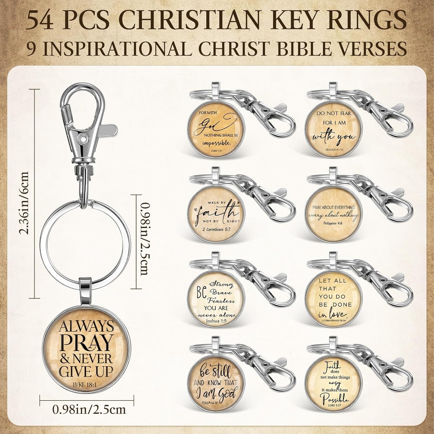 54-Piece Christian Keychain Set with Bible Verses - Inspirational Gifts for All