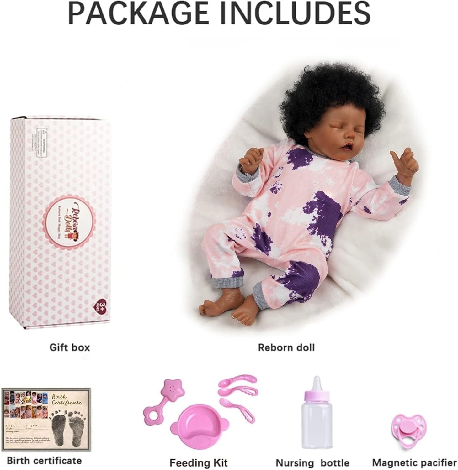 17-Inch Realistic Black Reborn Baby Doll with Soft Body & Curls – Gift Box