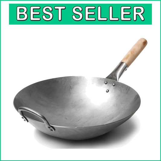 Heavy-Duty 14 Inch Round Bottom Wok - Hand Hammered for Perfect Stir-Frying