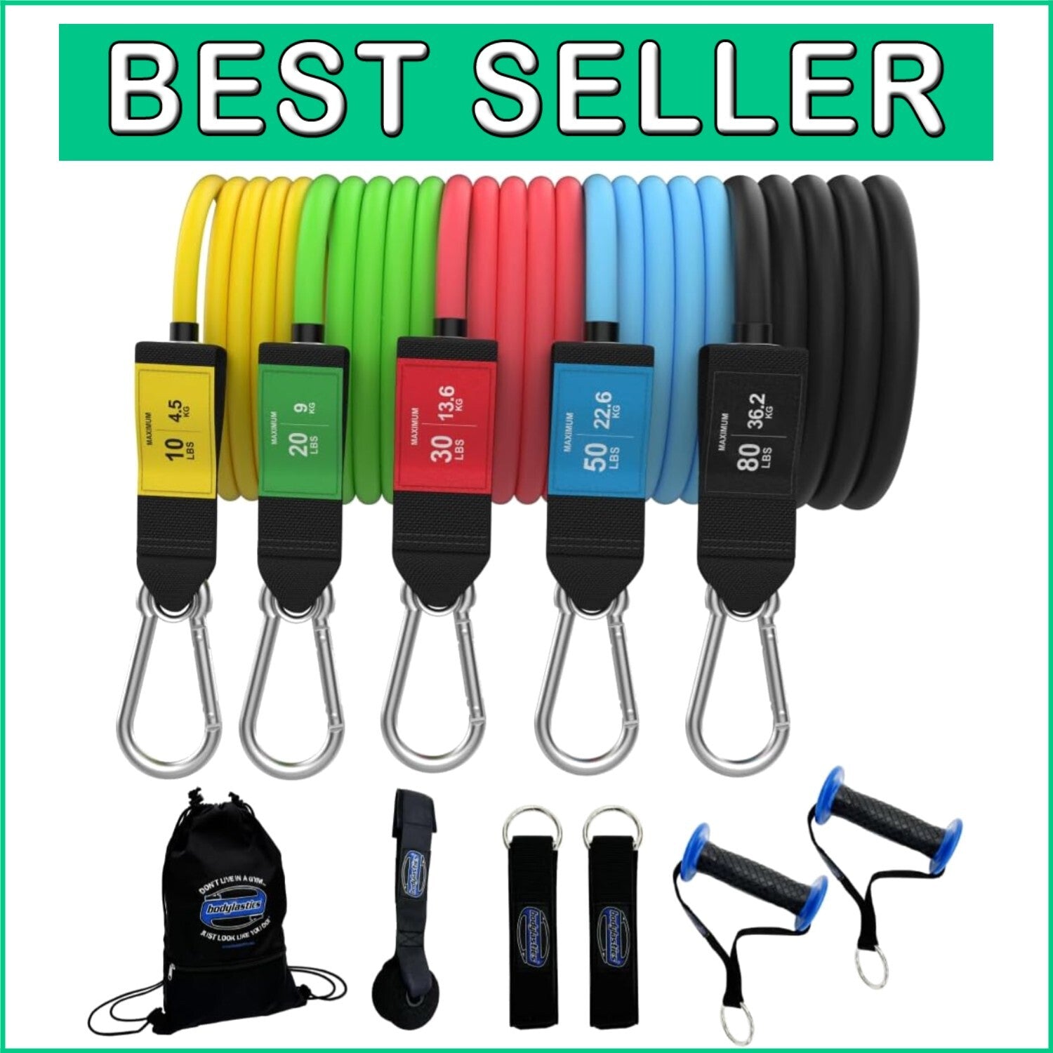 Adjustable Resistance Bands Set with Patented Snap Tech - Safe & Durable Workout