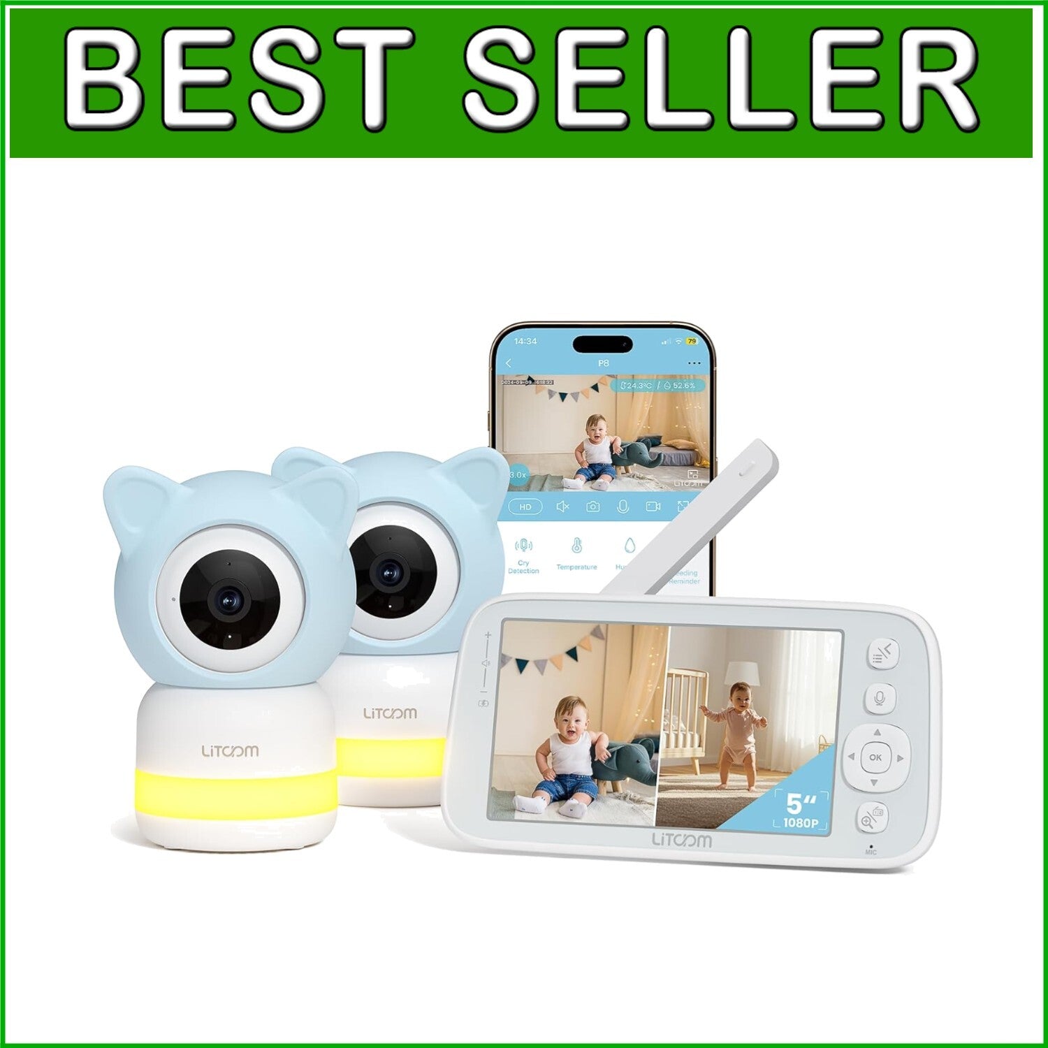 5-Inch Night Vision Baby Monitor with Dual Cameras & 2-Way Audio Capability