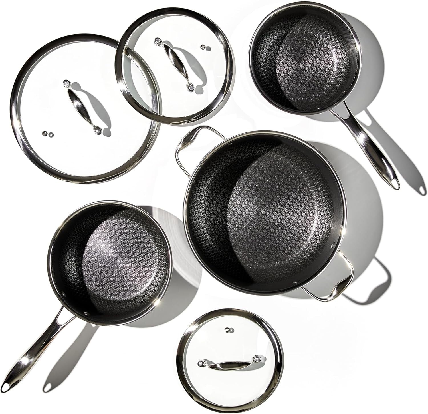 Stainless Steel Nonstick Pot Set with Glass Lids & Silicone Trivets - 8-Piece
