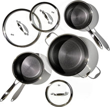 Load image into Gallery viewer, Stainless Steel Nonstick Pot Set with Glass Lids &amp; Silicone Trivets - 8-Piece