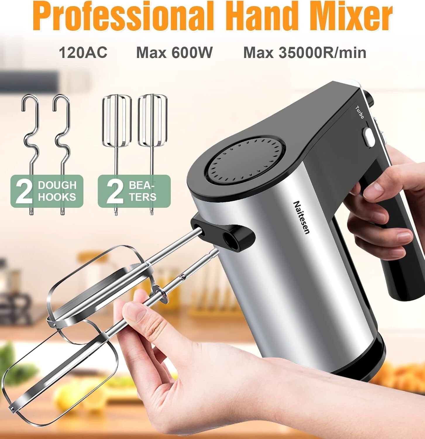 600W Electric Hand Mixer & 6 Stainless Steel Nesting Bowls with Colorful Lids