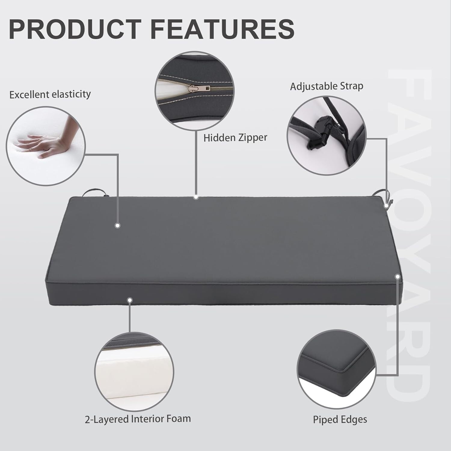 59x18 Inch Patio Furniture Cushion - Waterproof & Comfortable Dark Gray Design