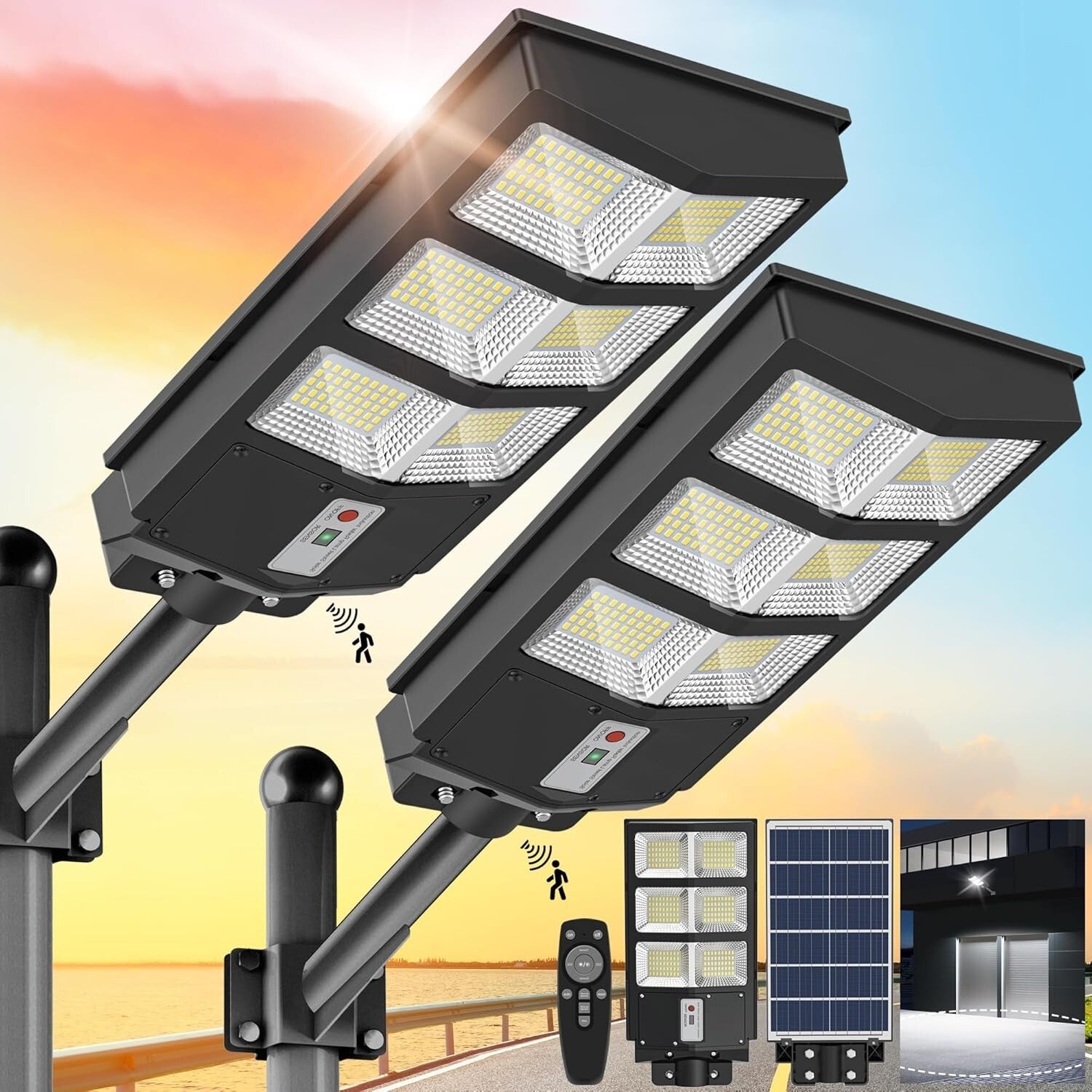Dusk to Dawn Solar Street Lights for Outdoor Security – 2 Pack, IP66 Waterproof