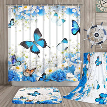 Load image into Gallery viewer, Large 7-Piece Floral Butterfly Bathroom Decor Set: Shower Curtain &amp; Accessories