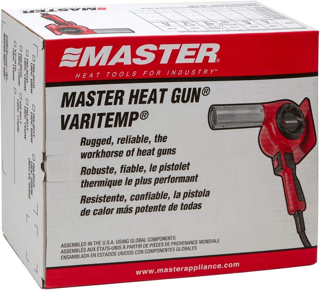 Master Industrial Heat Gun, 130F-1200F, Quick Change Heating Element - USA