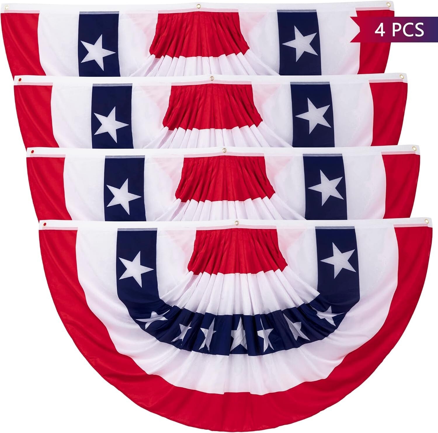 Durable 4th of July Pleated Fan Flags - 4 PCS for Memorial Day & Independence