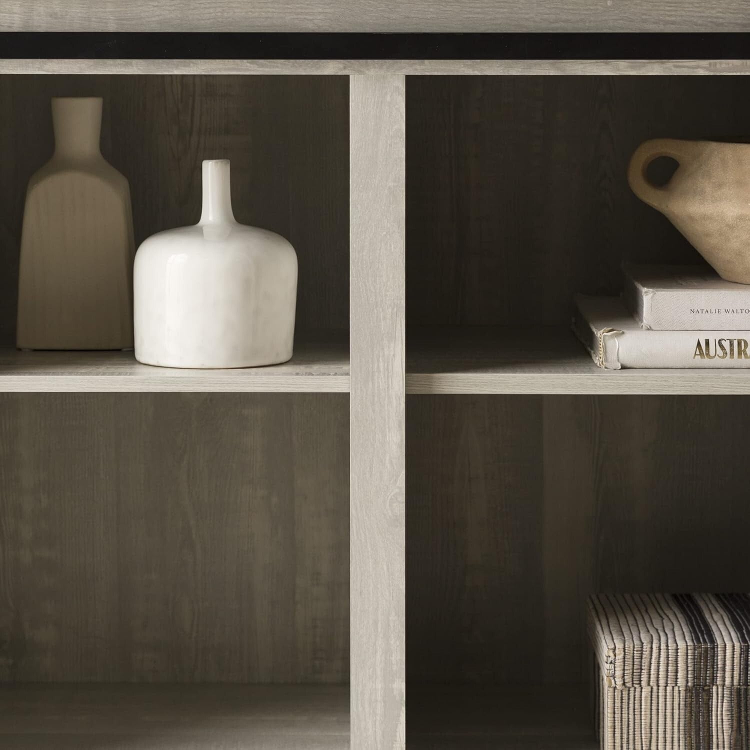 Charming 58-Inch Stone Grey TV Stand with Sliding Doors and 3 Adjustable Shelves