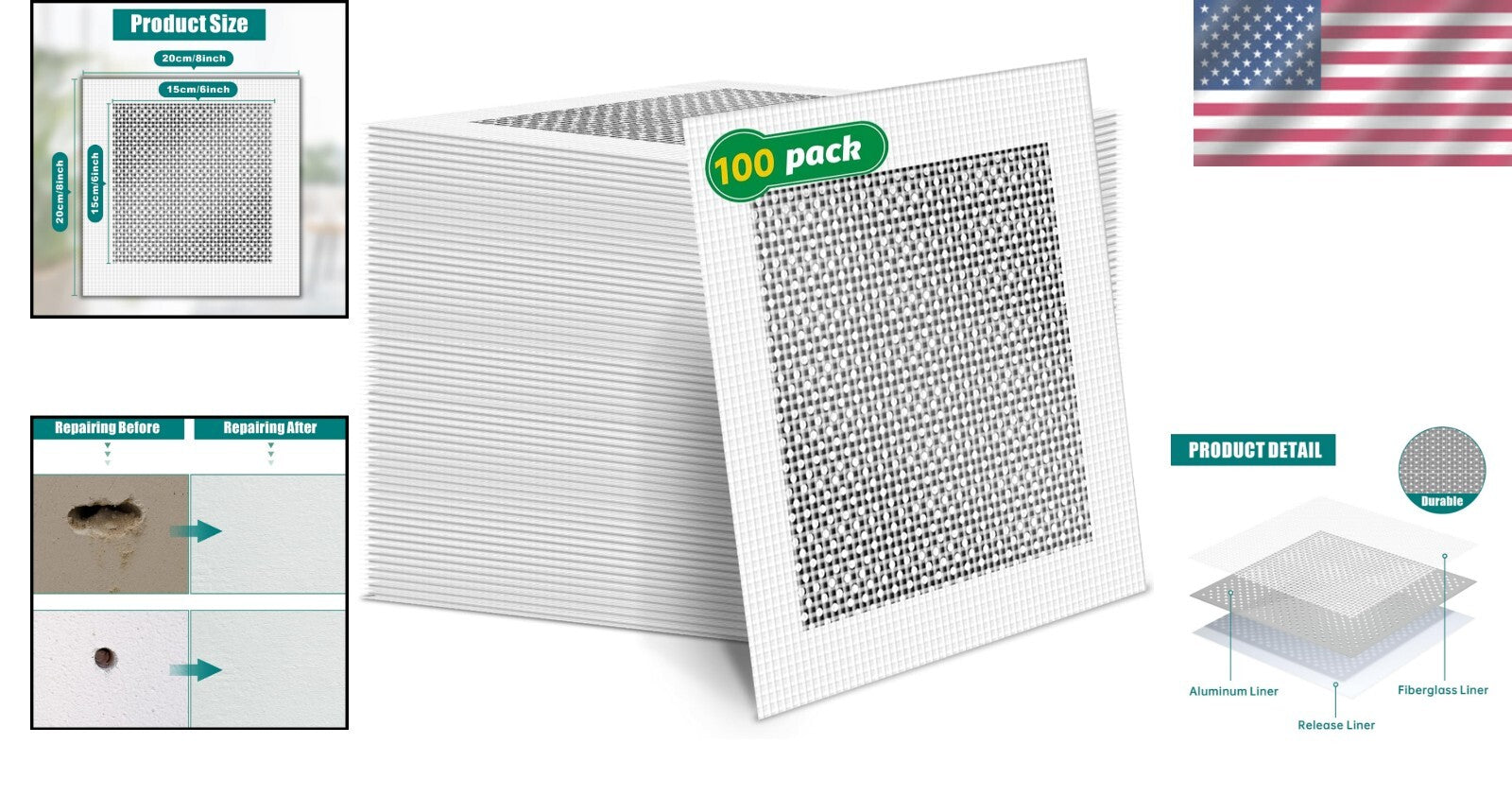 100 Pcs 6" Self-Adhesive Drywall Repair Patches for Easy Wall Restoration