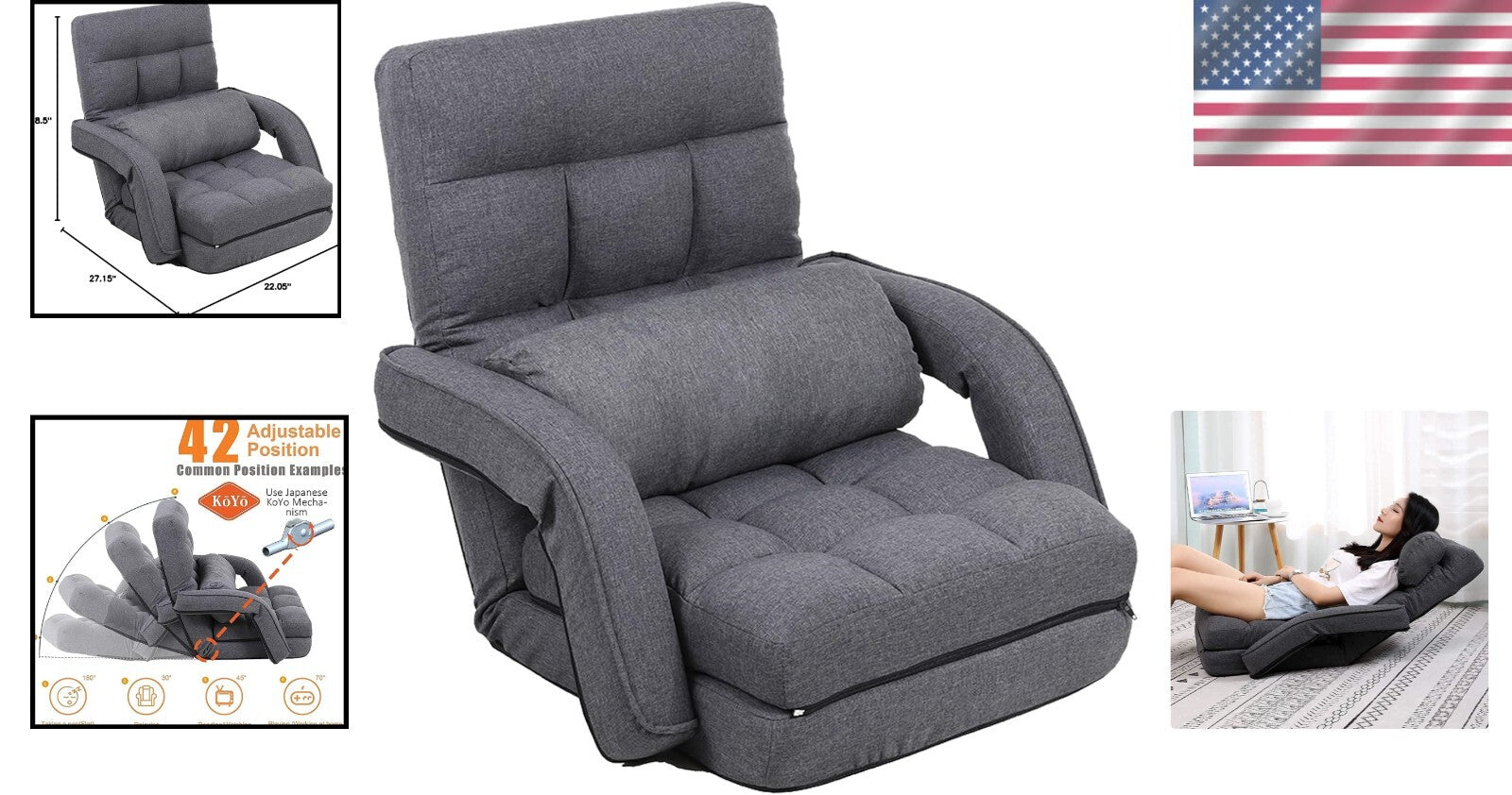 Compact Folding Gaming Chair with 42 Reclining Positions – Comfort Meets Style